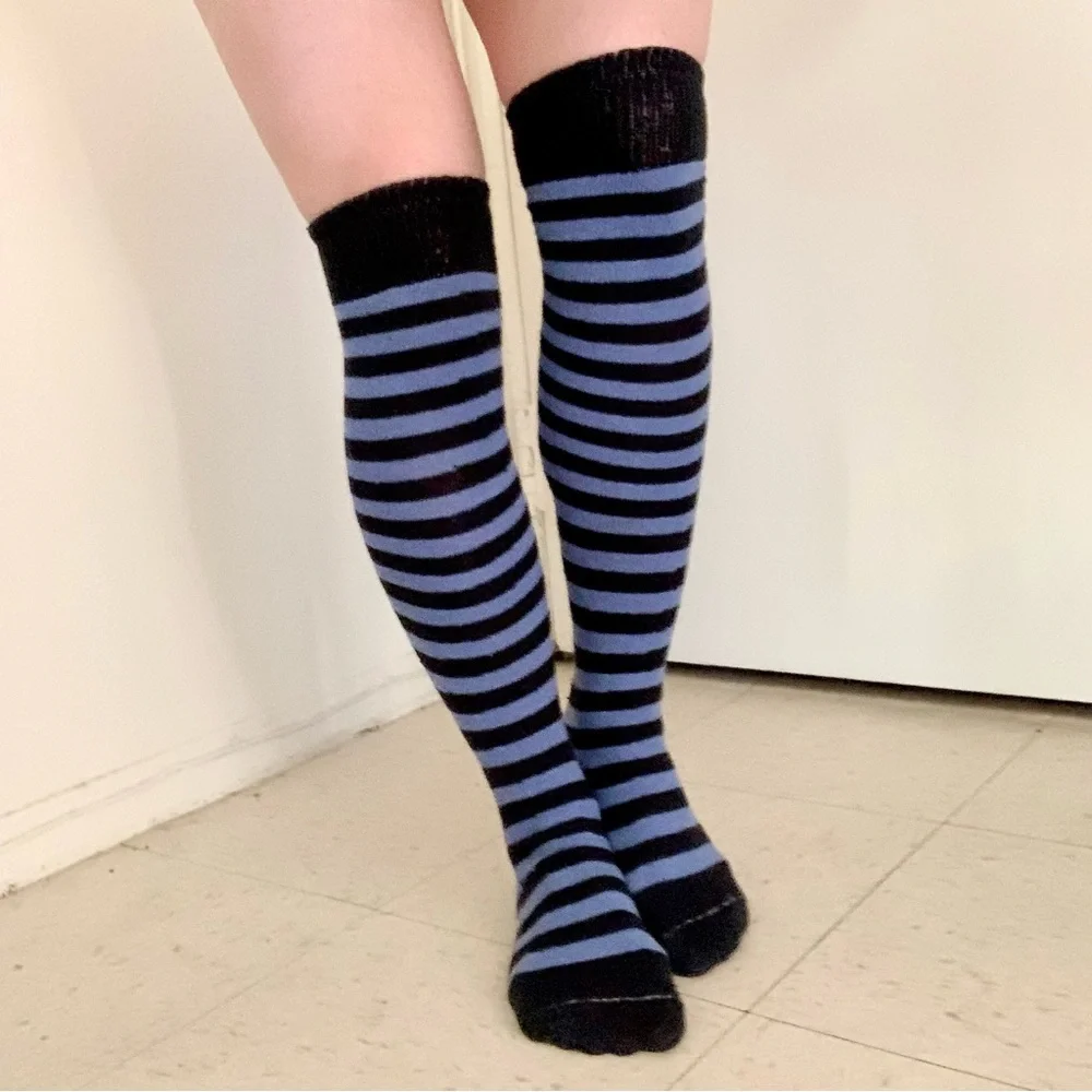 Black blue striped over the knee socks Whimsigoth cosplay witchy goth Halloween